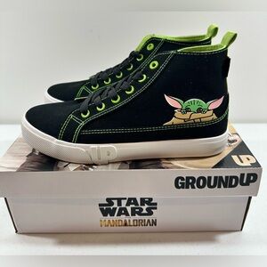 Star Wars The Mandalorian Ground Up Grogu Youth Black High Top Sneakers, Size 5